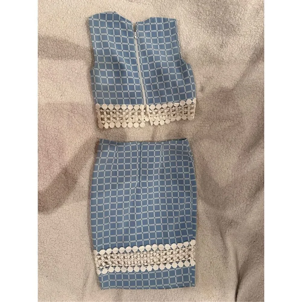 Endless rose size M set women’s top and skirt blue and cream - Picture 4 of 4